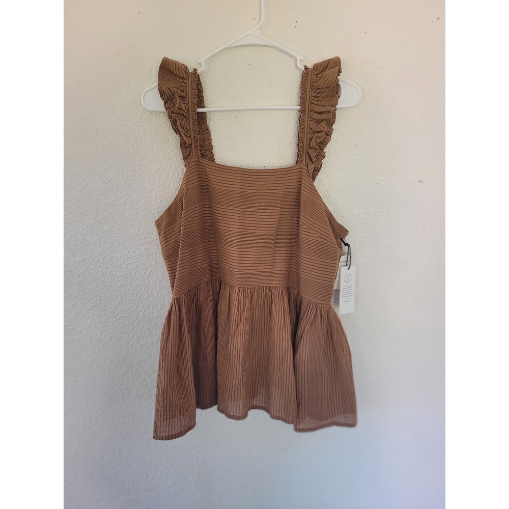 Treasure & Bond Tan Bridgette Stripe Ruffle Sleeve Peplum Top Nordstrom‎ M #11